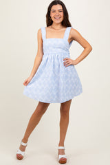 Light Blue Printed Square Neck Maternity Dress