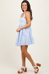 Light Blue Printed Square Neck Dress