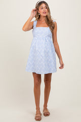 Light Blue Printed Square Neck Maternity Dress