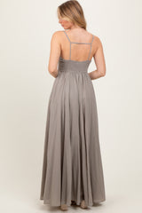 Light Olive Gathered Tie Front Maxi Dress