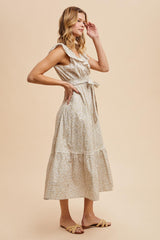 Cream Ruffled Floral Cotton Maxi Dress