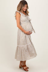 Cream Ruffled Floral Cotton Maternity Maxi Dress