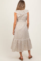 Cream Ruffled Floral Cotton Maternity Maxi Dress