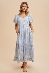 Light Blue Floral Sweetheart Maternity Maxi Dress