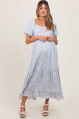 Light Blue Floral Sweetheart Maternity Maxi Dress
