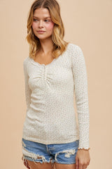 Cream Lace Trim Floral Fitted Top