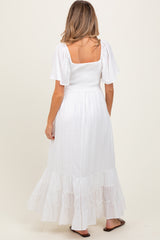 Ivory Smocked Cotton Flutter Sleeve Maternity Maxi Dress