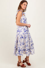 Navy Floral Ruffle Strap Tiered Midi Dress