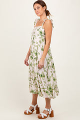 Green Floral Ruffle Strap Tiered Midi Dress