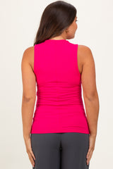 Fuchsia Ribbed Sleeveless Mock Neck Maternity Top