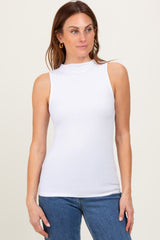 White Ribbed Sleeveless Mock Neck Maternity Top