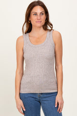 Mocha Melange Ribbed Fitted Tank Top