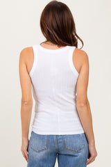 Ivory Melange Ribbed Fitted Tank Top