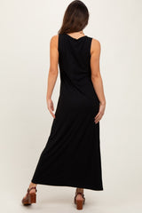 Black Sleeveless Flared Scoop Neck Maxi Dress