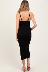 Black Ribbed Bodycon Maternity Midi Dress
