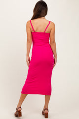 Fuchsia Ribbed Bodycon Midi Dress