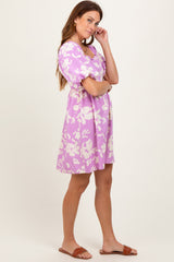 Lavender Floral Puff Sleeve Mini Dress
