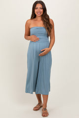 Light Blue Double Layered Strapless Tube Top Maternity Jumpsuit
