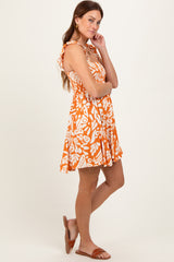 Orange Printed Smocked Ruffle Strap Dress