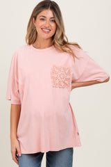 Light Pink Mineral Wash Crochet Pocket Maternity Top
