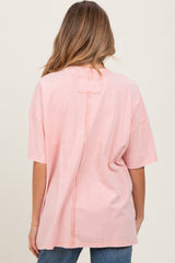 Light Pink Mineral Wash Crochet Pocket Maternity Top