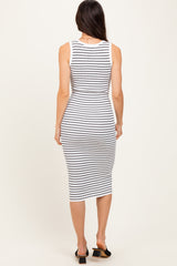 White Striped Sleeveless Fitted Midi Dress