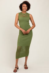 Green Crochet Knit Sleeveless Maternity Maxi Dress