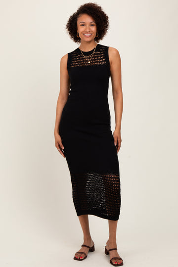Black Crochet Knit Sleeveless Maxi Dress