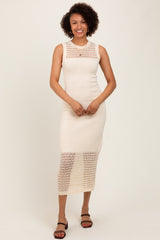 Cream Crochet Knit Sleeveless Maxi Dress