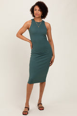 Olive Sleeveless Ribbed Knit Maternity Midi Dress