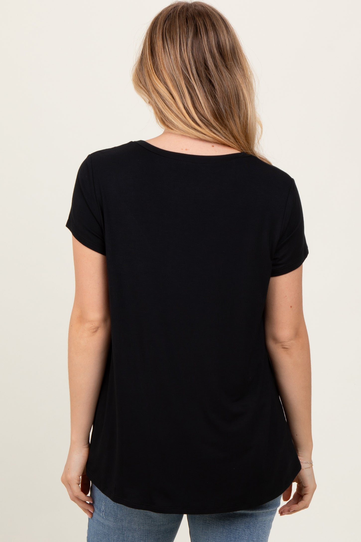 Black Round Neck Nursing Pocket T-Shirt