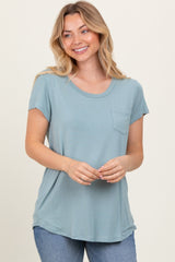 Sage Round Neck Nursing Pocket T-Shirt