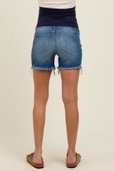 Blue Raw Frayed Hem Maternity Denim Shorts
