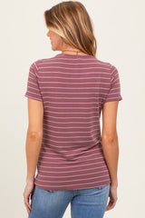 Rust Striped Button Shoulder Detail Maternity Top