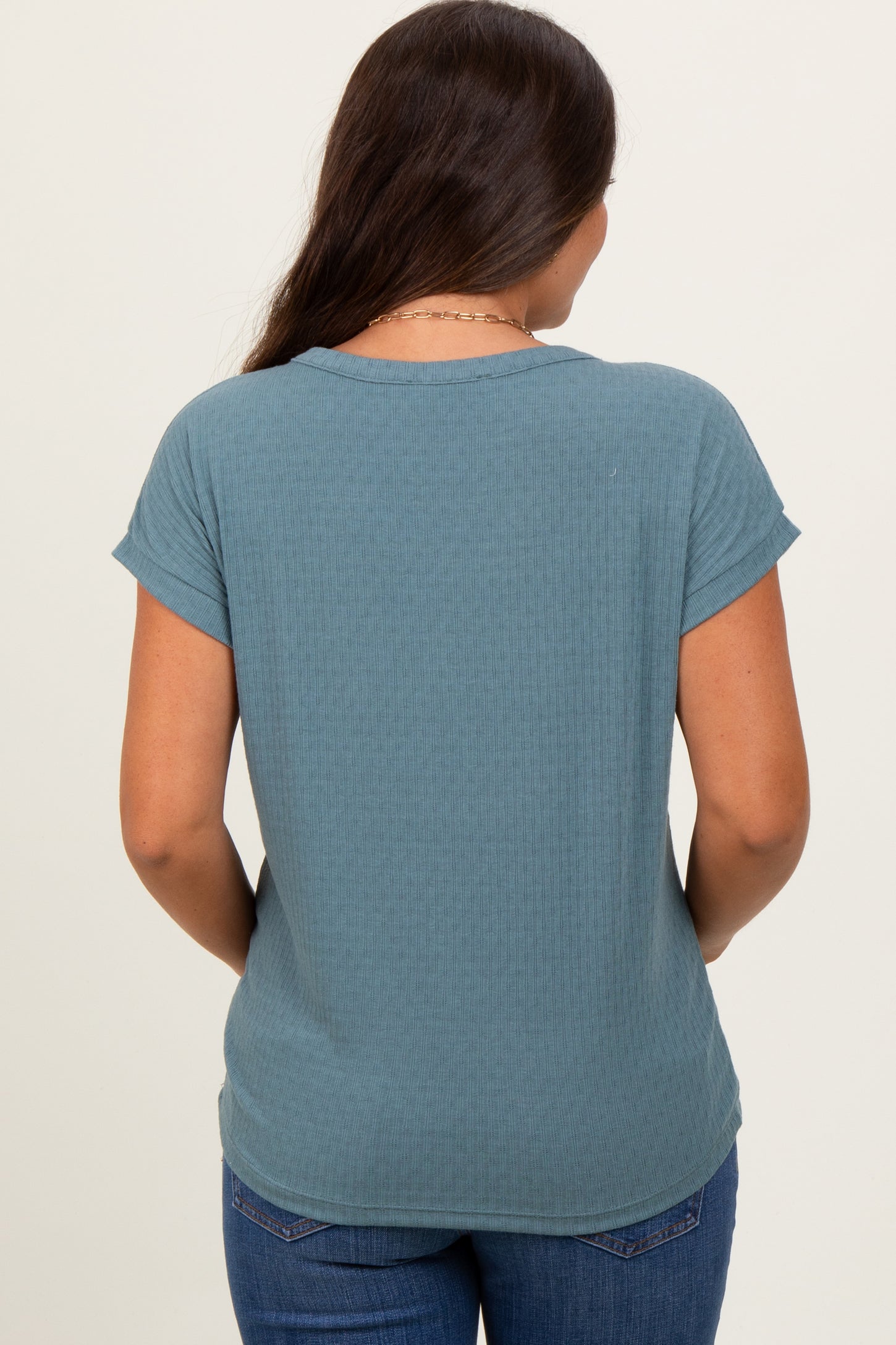 Blue V-Neck Pointelle Knit Maternity Top