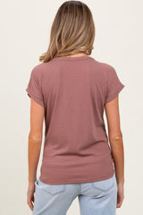 Mauve V-Neck Pointelle Knit Maternity Top
