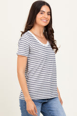 Navy Textured Stripe Short Sleeve Top