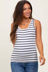 White Striped Ribbed Fitted Maternity Tank Top