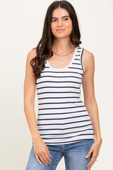 White Striped Ribbed Fitted Tank Top