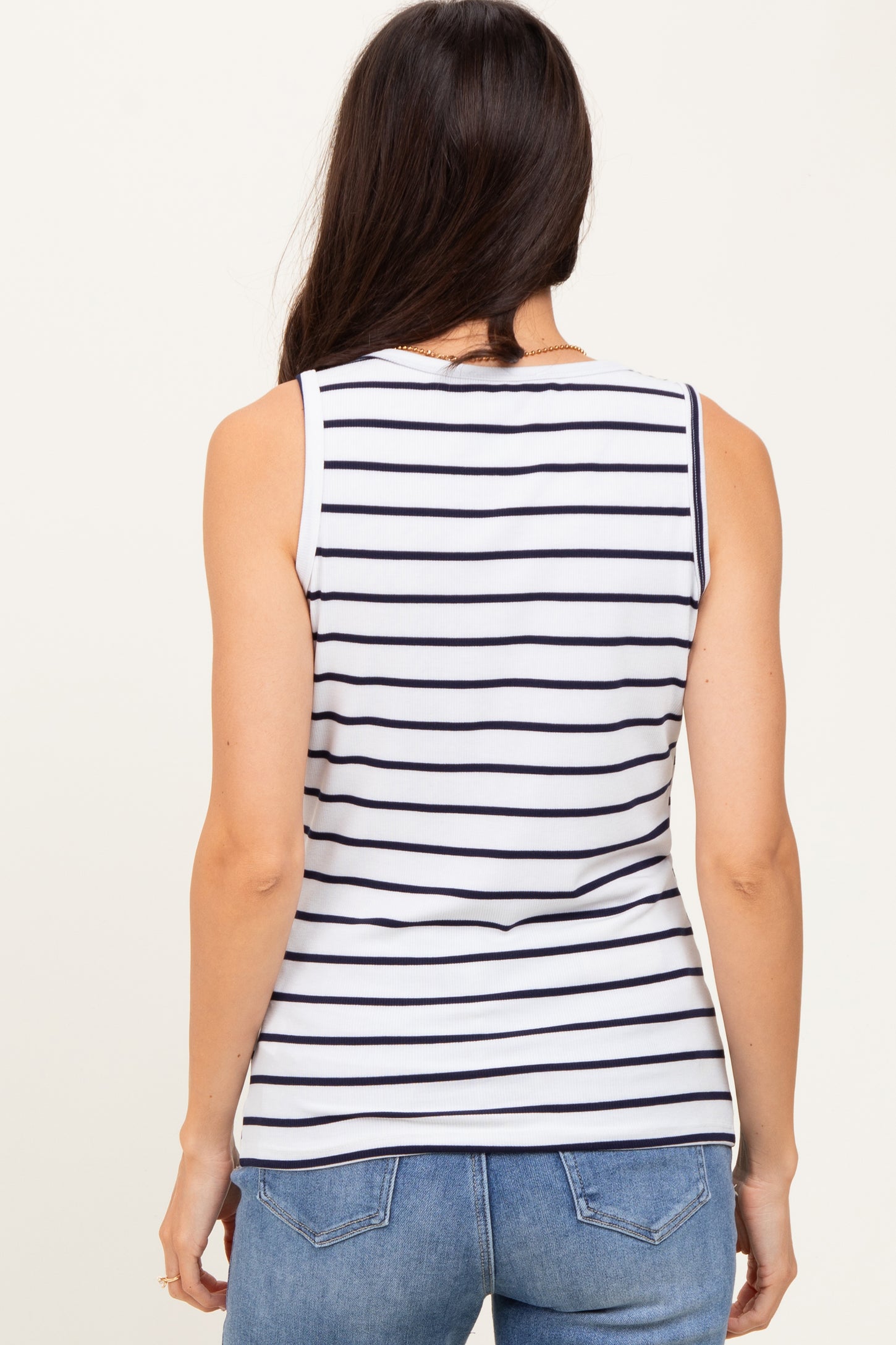 White Striped Ribbed Fitted Tank Top