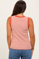 Rust Striped Knit Scallop Trim Sleeveless Maternity Top