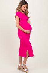 Fuchsia Basic Dolman Sleeve Maternity Midi Dress