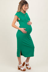Green Basic Dolman Sleeve Maternity Midi Dress