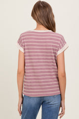 Mauve Textured Striped Short Sleeve Top