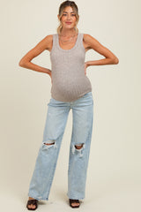 Light Blue Distressed Open Knee Wide Leg Maternity Jeans