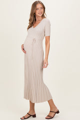 Taupe Ribbed Short Sleeve Maternity Knit Maxi Dress