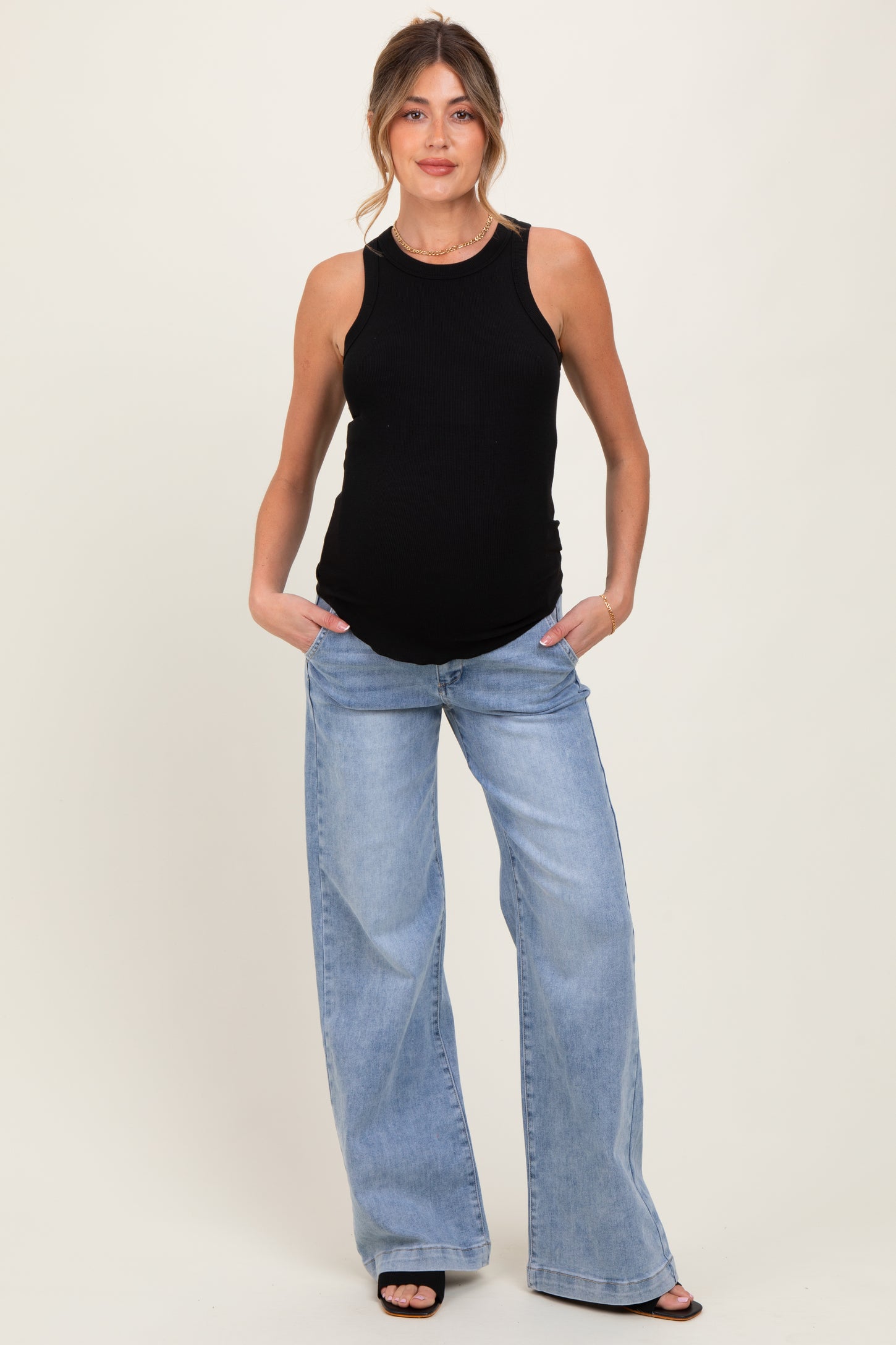 Light Blue Vintage Wash Wide Leg Maternity Jeans