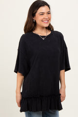 Black Relaxed Ruffled Tunic Top