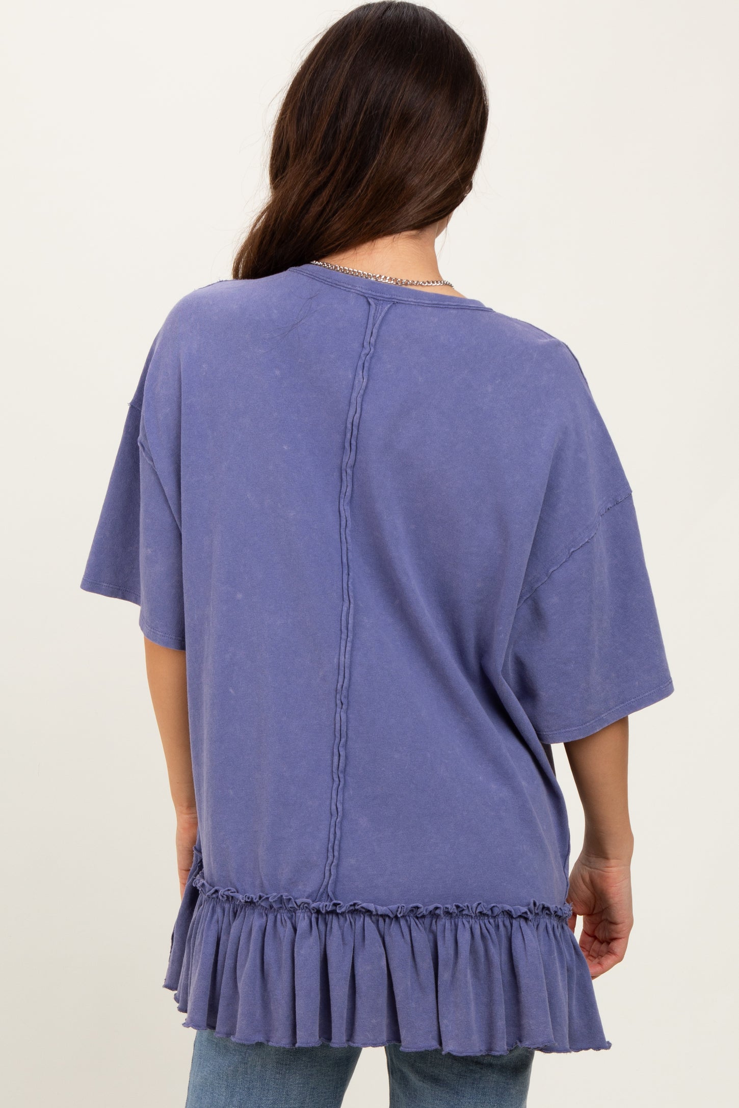 Navy Relaxed Ruffled Tunic Top