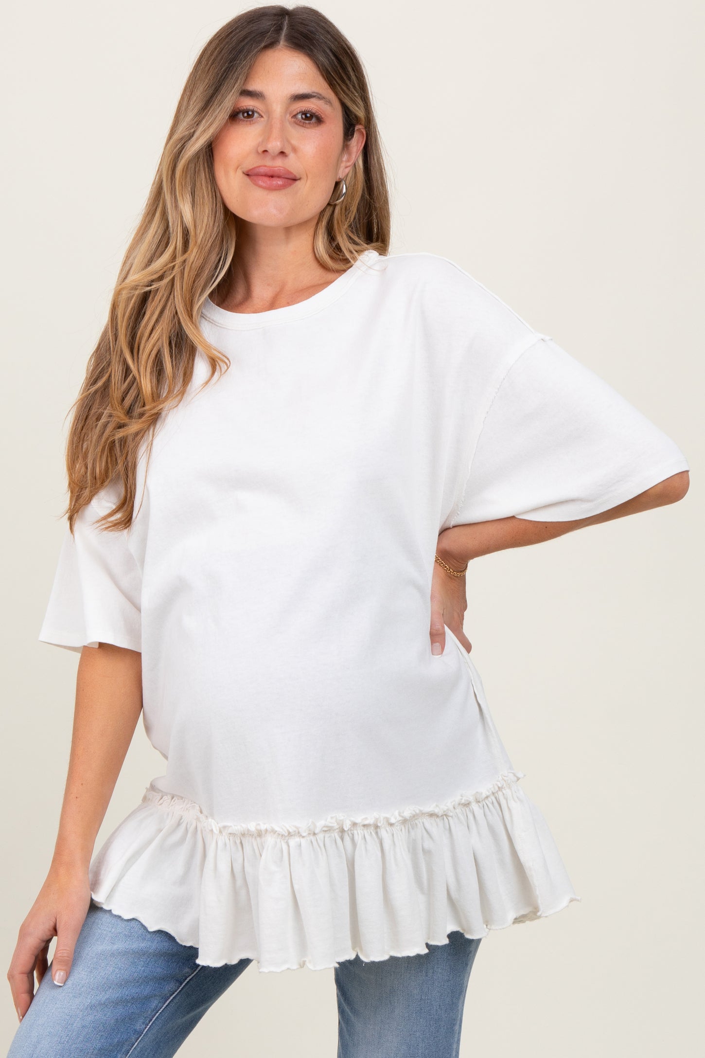 Ivory Relaxed Ruffled Tunic Maternity Top